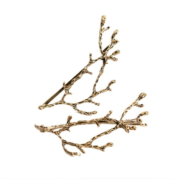 New Celtic Fairy Forest Stick Branch Hair Bobby Pin Barrette Set 2 Gold Silver - Picture 4 of 8